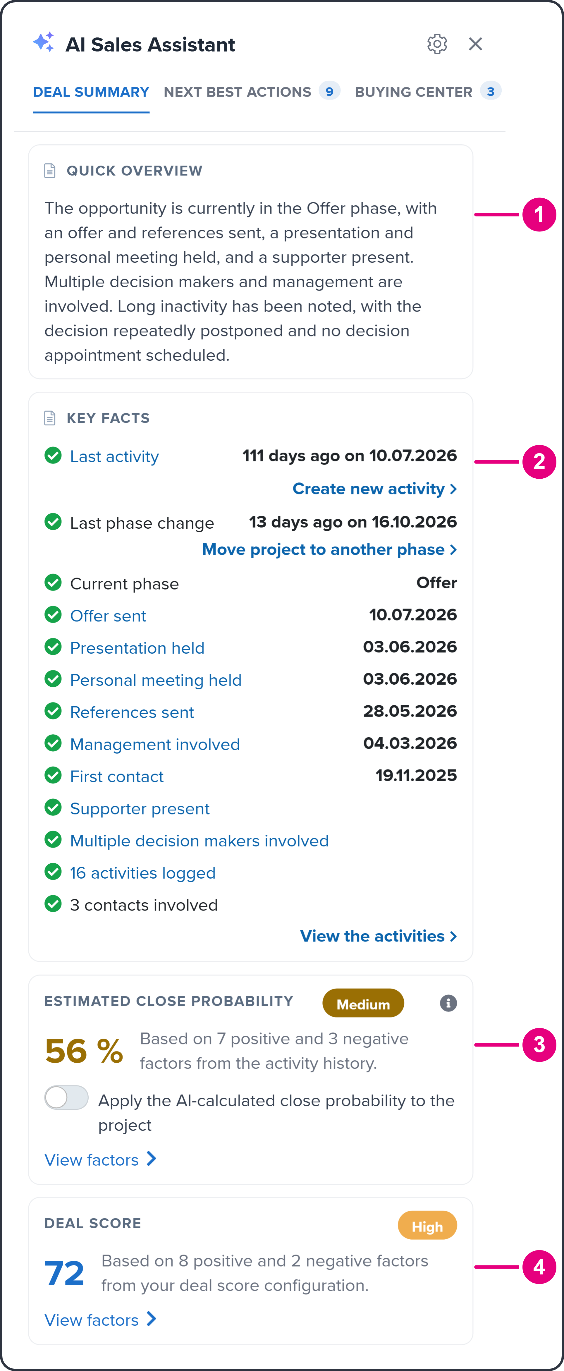Deal Summary, upper part