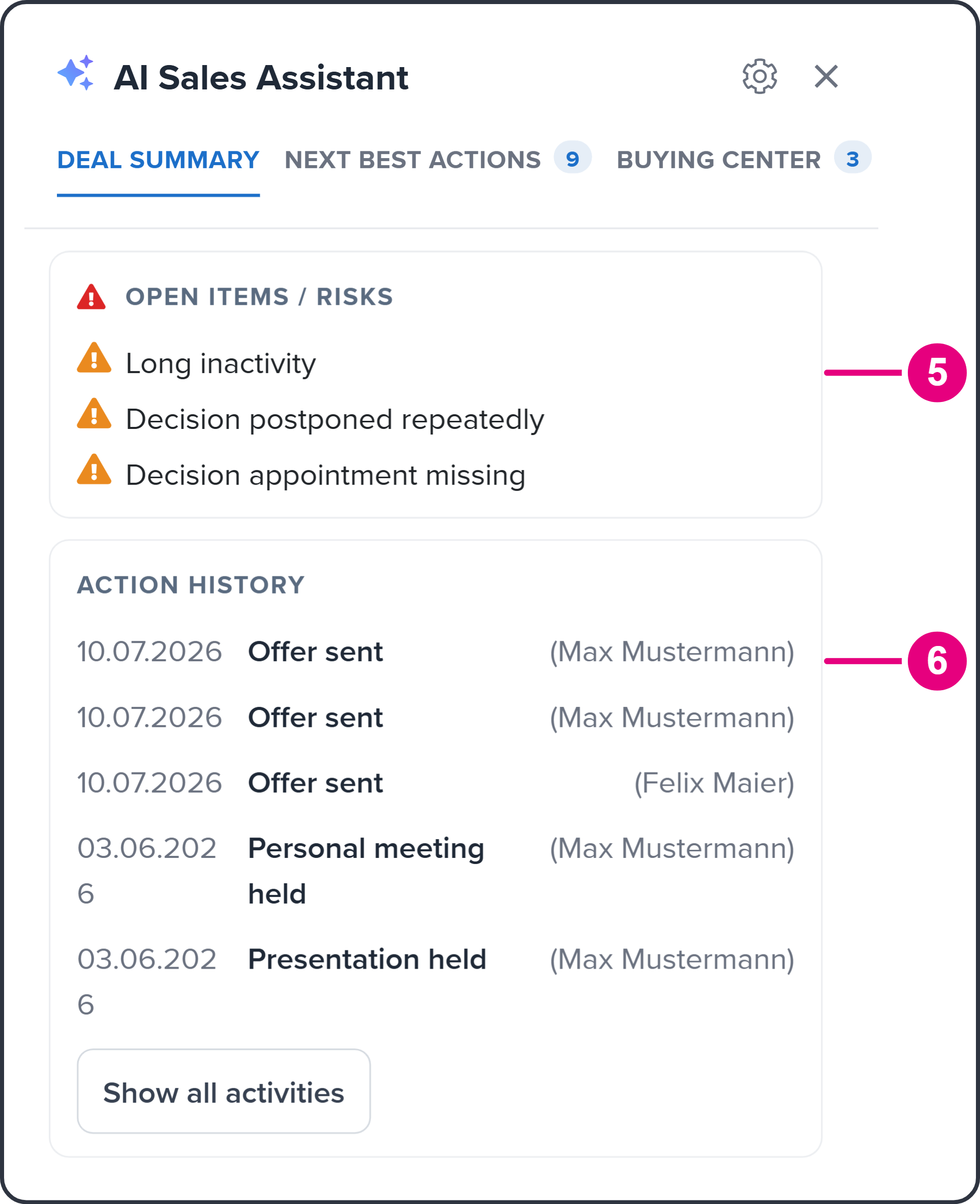 Deal Summary, lower part