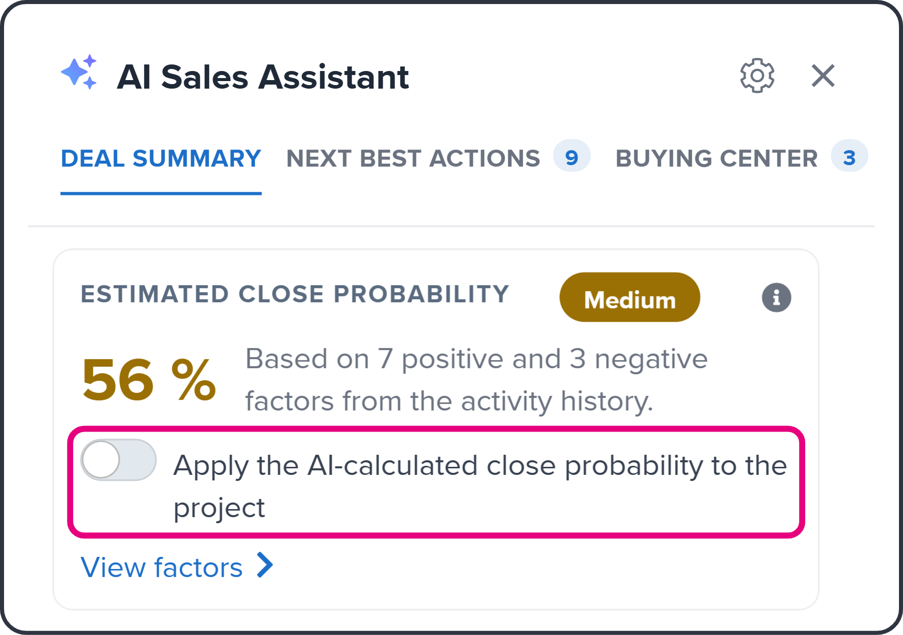 The switch below the close probability
